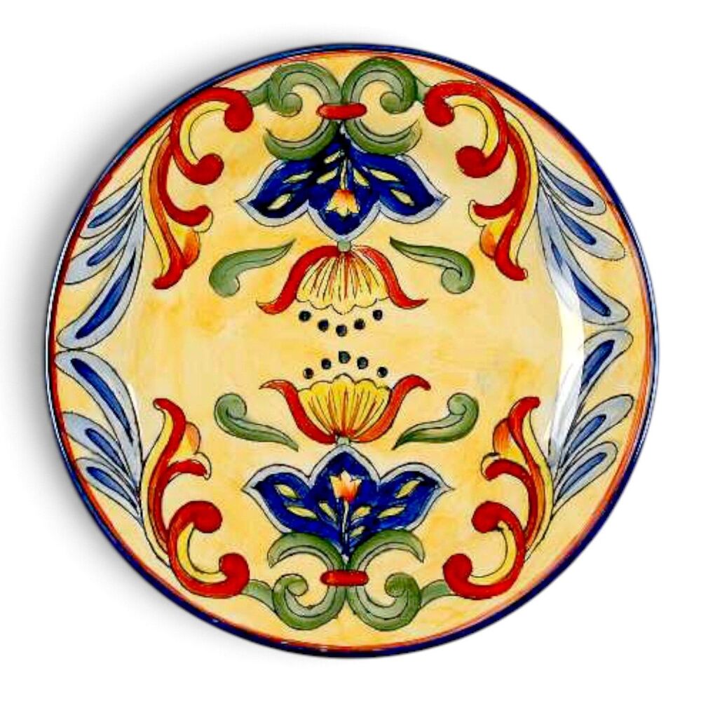 Maxcera Yellow Talavera Hand Painted 8" Ceramic Luncheon Plate Floral Motif